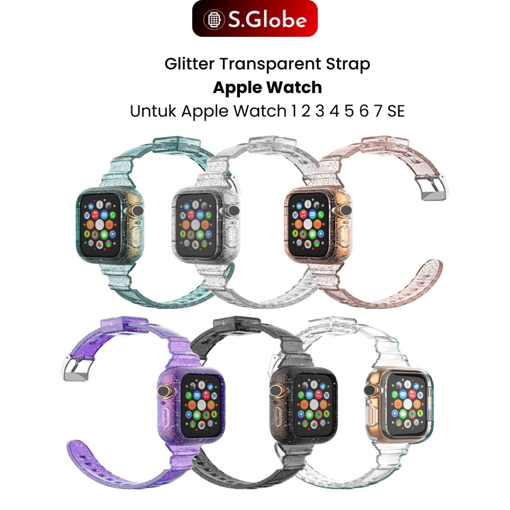 Strap iWatch Tali Kecil Transparan 38 40 41 42 44 45 49 mm Model Bening Glitter Warna Warni