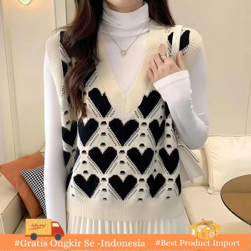 Vest Korea Cinta Rajutan Rompi     2023 Desain  Rasa College    Luar Sweater Rompi Tide Import Berku