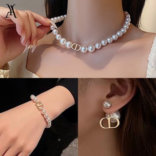 AY(CN) Korea CD Huruf Kalung Gelang Anting Mutiara Emas Rantai Choker Bracelets Earring Untuk Aksesoris Perhiasan Wanita