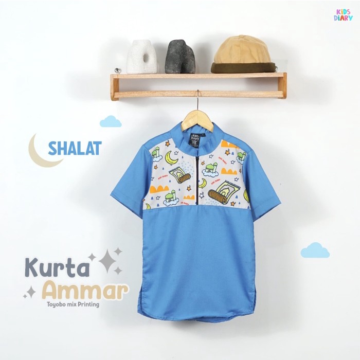 Kids Diary Kurta Ammar Baju Koko Anak Muslim - Blue Shalat, 2