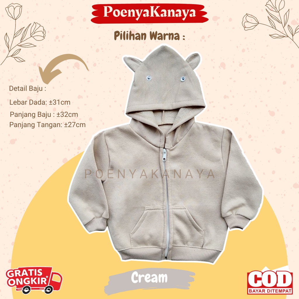 Jaket Bayi Anak fleece Resleting Kupluk Kepala POLOS HBc Size 6-18 Bulan JK08