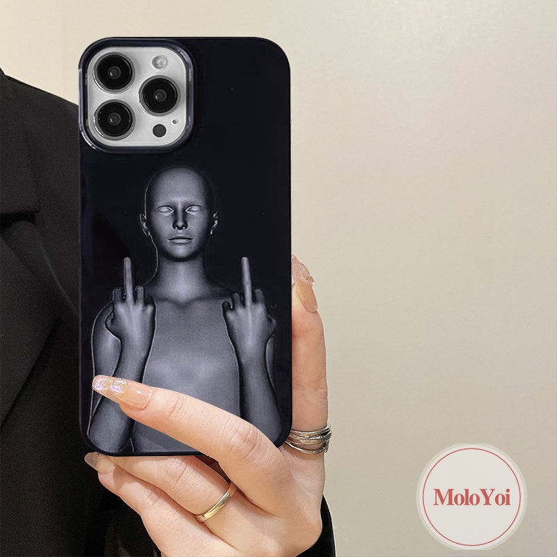 IPHONE Case Glossy Cyberpunk Lucu Kreatif Kompatibel Untuk Iphone11 14 13 12 Pro Max 7plus XR 78 Plus X XS Max SE 2020 Hitam Shockproof Halus Soft Cover