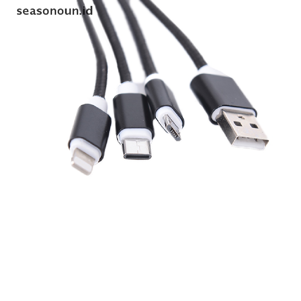 Seasonoun 3in1 Multi Type-C Kabel Micro USB Data Sync Charging Wire Untuk iPhone Android.