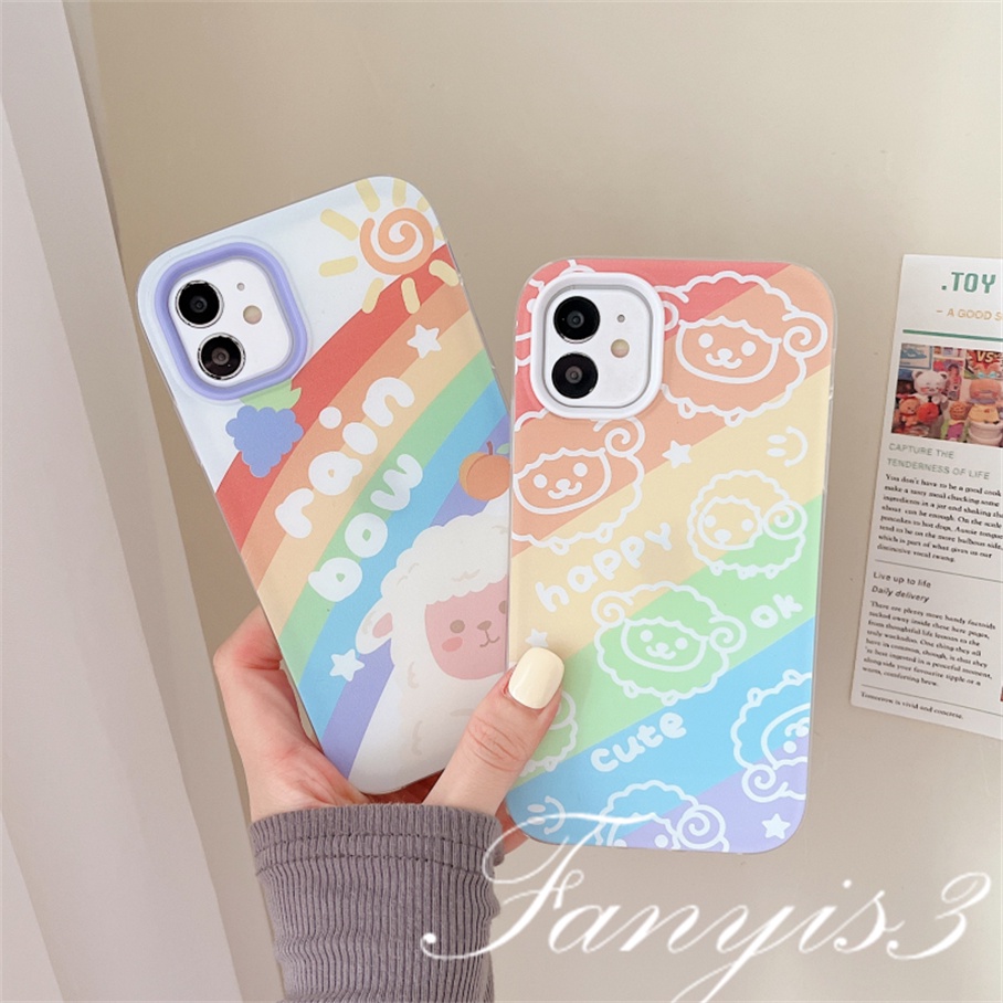 Compatible For iPhone 14 13 12 11 Pro Max XS Max XR X XS 8 7 6 6s Plus SE 2020 Kompatibel Untuk 3in1 Domba Pelangi 3in1 Phone Case Soft Cover Pelindung