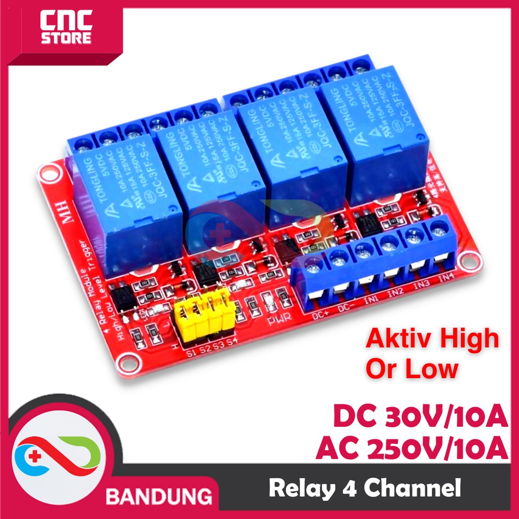 MODULE RELAY 4 CHANNEL 5V AKTIV HIGH ATAU AKTIV LOW DENGAN OPTOCOUPLER