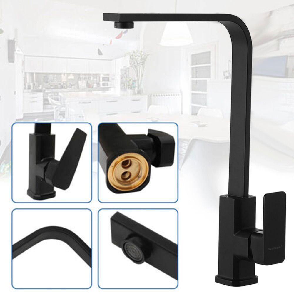 Solighter Keran Mixer Wastafel Warna Mono Hitam Perlengkapan Dapur Single Lever Tap Lubang Tunggal