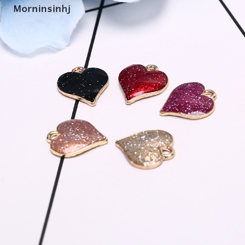 Mornin 10 Pcs Shiny Heart Enamel Alloy Ch Liontin Temuan Perhiasan Handmade DIY Hadiah id