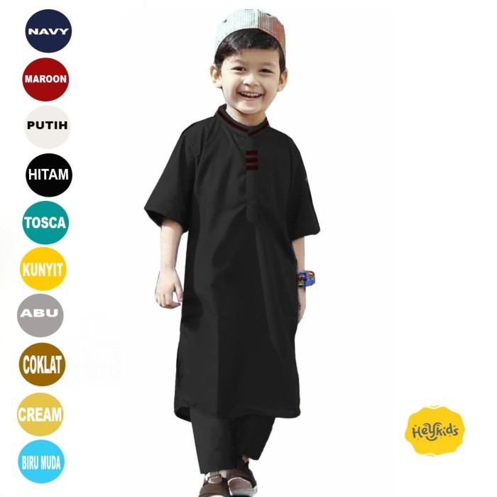 koko anak laki 1 - 12 tahun / stelan baju muslim anak laki - Hitam, XS