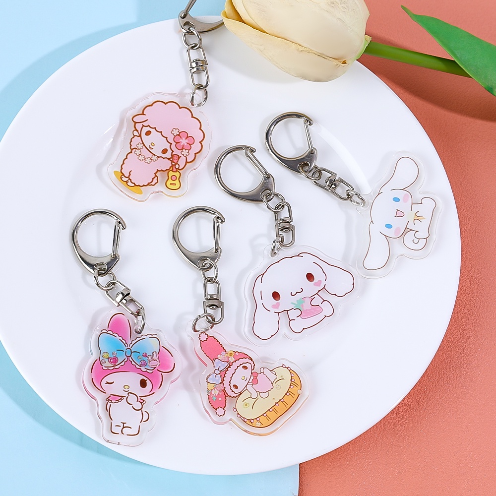 Sanrio Gantungan Kunci Akrilik Dua Sisi Untuk Gantungan Kunci Mobil, Tas Hadiah Yang Indah Untuk Cewek Cowok Key Ring Kreatif Transparan Lucu Populer Keychain Dekorasi Liontin