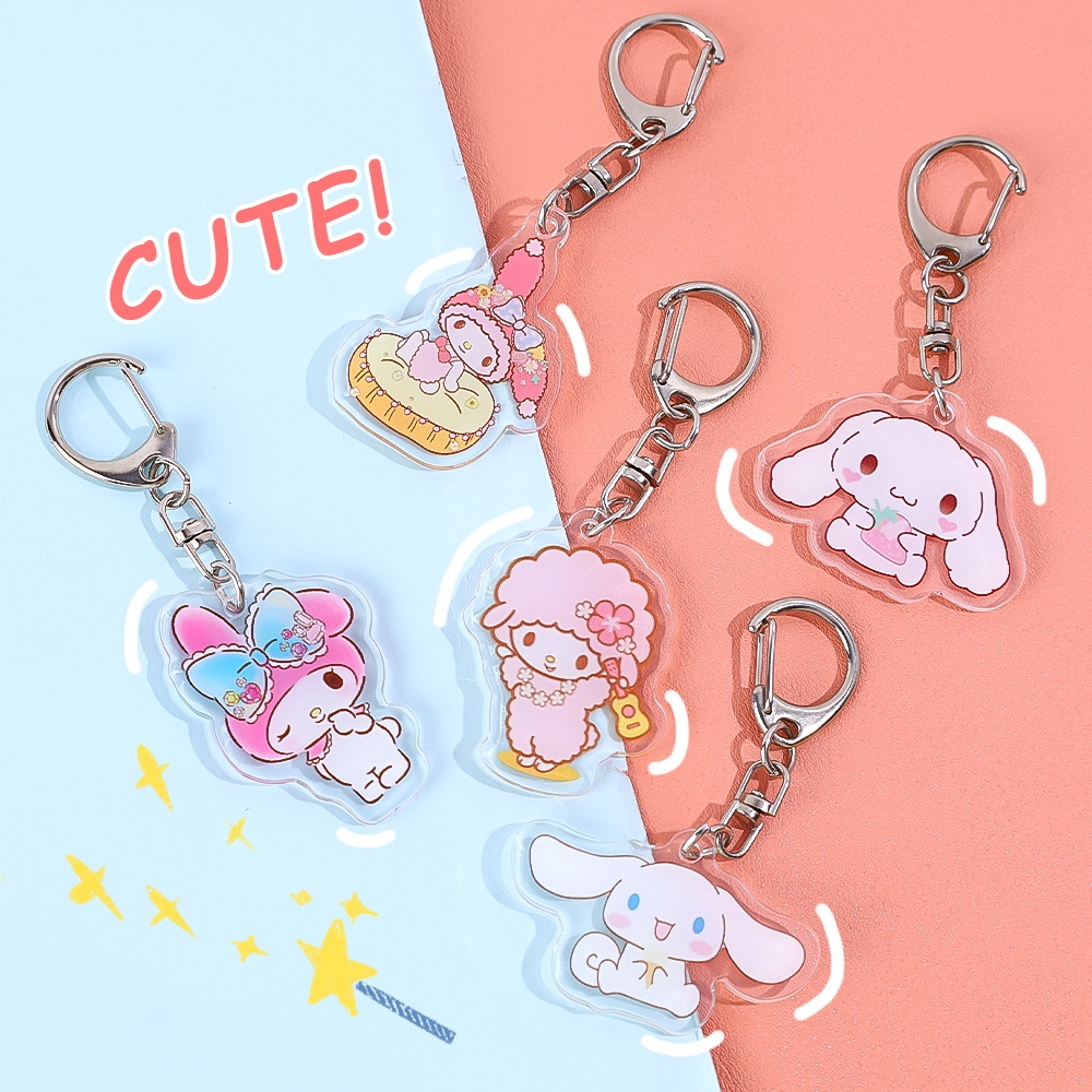 [Harga Grosir] Sanrio Acrylic Melody Cinnamoroll Gantungan Kunci Mini Tas Ransel Lucu Liontin Ins Gaya Transparan Gantungan Kunci Gadis Siswa Keyring