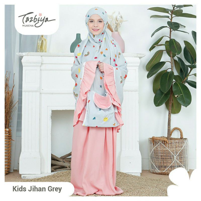 Mukenah Tazbiya Jihan/Jihan Kids Couple Jumbo Dewasa Katun Rayon Adem Motif Cantik Treveling