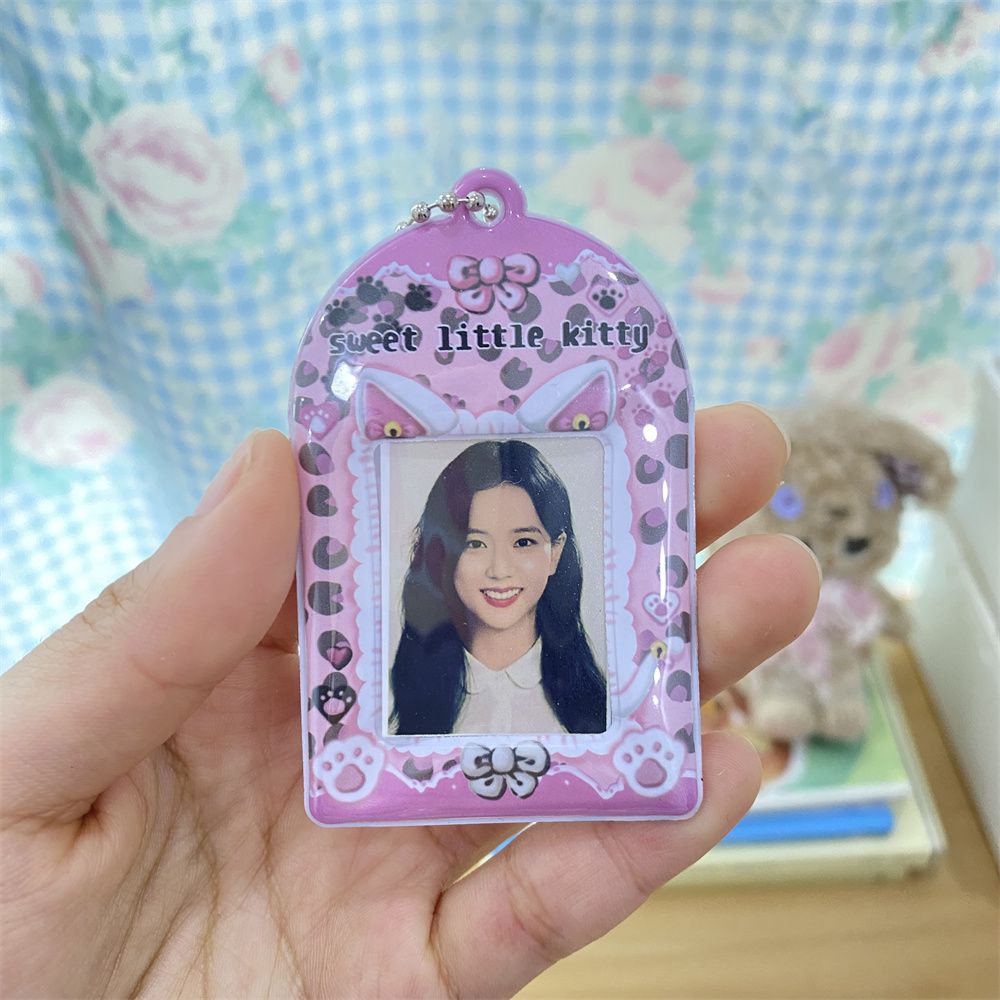 Ins Style Telinga Kucing 3.3 cm ID Foto Kepala Besar Stiker Card Holder Cute Bow Pendant Key Chain Star Chasing Love Beans