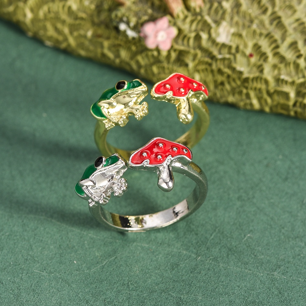 Vintage Pesta Cincin Pasangan Lucu Cincin Retro Lucu Kodok Jamur Merah Cincin Elegan Untuk Pria Wanita Yang Dapat Disesuaikan Terbuka Fashion Pesona Kodok Hewan Rings