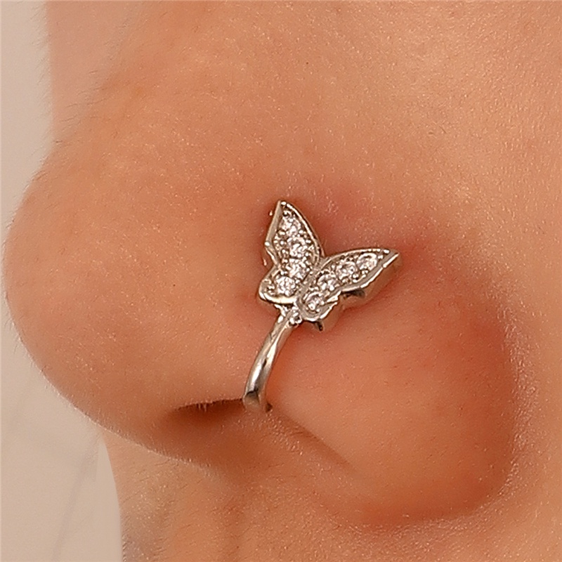 [AYBX] Wanita Fashion Non-Perforated U-Shaped Nose Clip Tindik Hidung Palsu Butterfly Rings Perhiasan SE