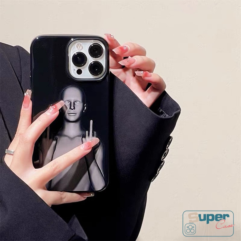 Niche Casing Ponsel Kotak-Kotak Hitam Keren Kompatibel Untuk IPhone 7Plus 14 11 13 12 Pro Max XR 7 8 Plus X XS Max SE 2020 Kreatif Lucu Cyberpunk Glossy Shockproof Halus Soft Cover