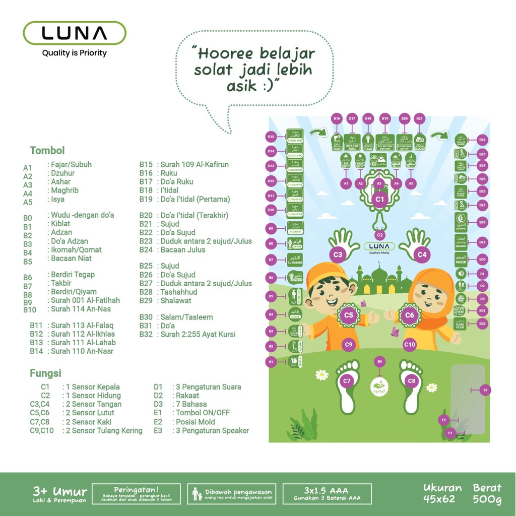 Luna Life E Sajadah / Smart Sajadah Elektronik Untuk Edukasi Belajar Anak Sholat / ESajadah Anak-Anak