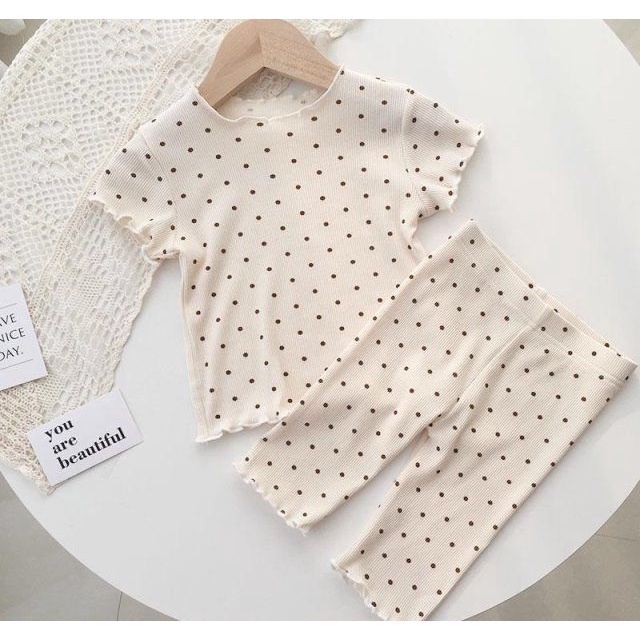 SHOEGALERY TG1682 Set Baju Anak Perempua Motif PolkaDot Import Baju Rumahan Bahan Adem