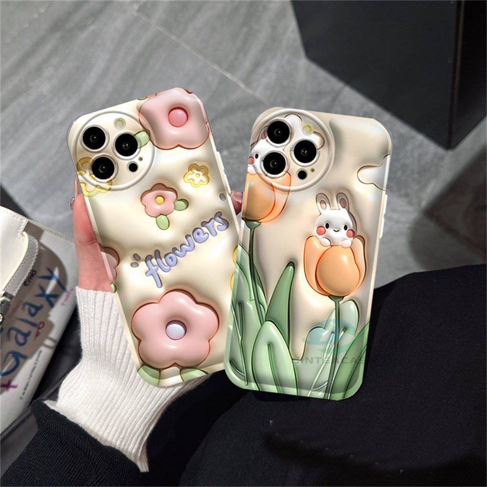 Casing hp Oppo A57 A77S A77 A16 A16S A54S A16K A17 A5S A15 A15S A54 A12 A3S A12E A92 A52 F1S A53 A33 A32 A31 A9 A5 F9 C1 A11K Tulip Rabbit Silicone Airbag Case Binteacase