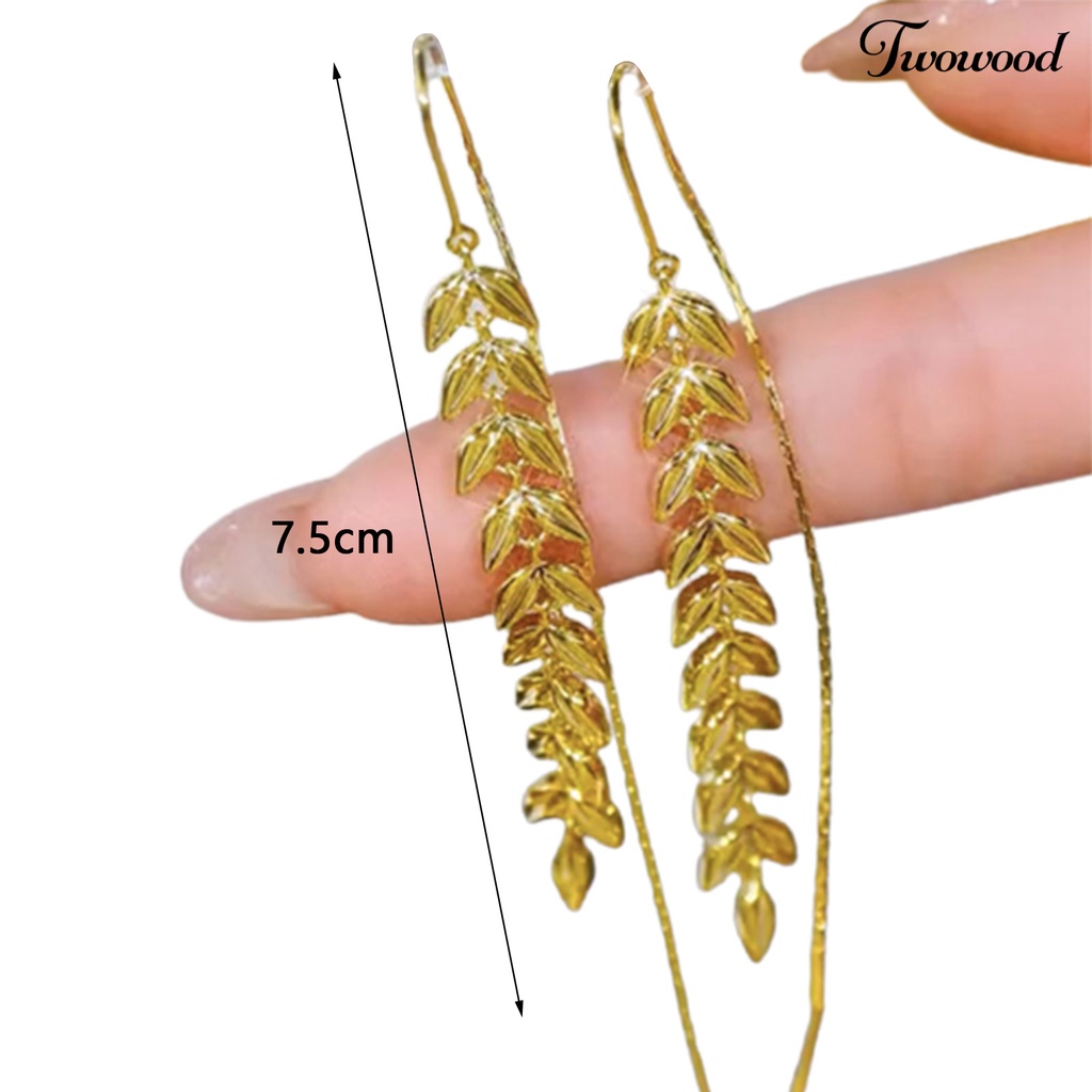 Twowood 1pasang Menjuntai Anting Electroplating Kepribadian Kelas Tinggi Desain Gandum Shiny Dress Up High-Gloss Wanita Panjang Rumbai Anting Fashion Perhiasan