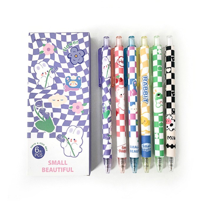 

1 SET ISI 6 PULPEN 0.5 MM MOTIF CHECKERBOARD KARTUN LUCU - PEN-10A