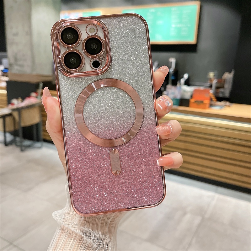 IPHONE Casing Magnetik Electroplated Untuk Iphone11 12 13 14 Pro Max 14plus Gradient Soft Case Belakang