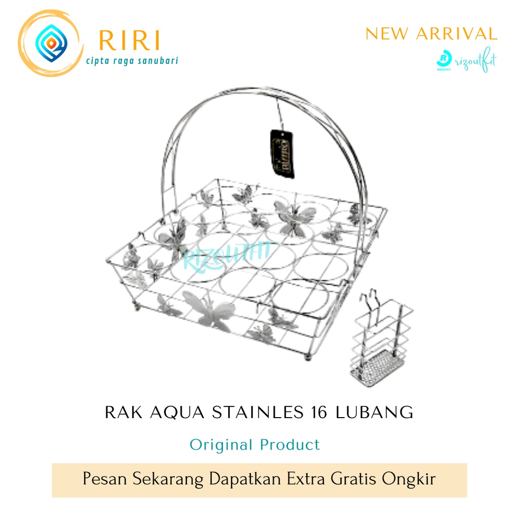 Tempat Aqua Gelas Stainless (16 Lubang) | Rak aqua 16 Lubang Stainless