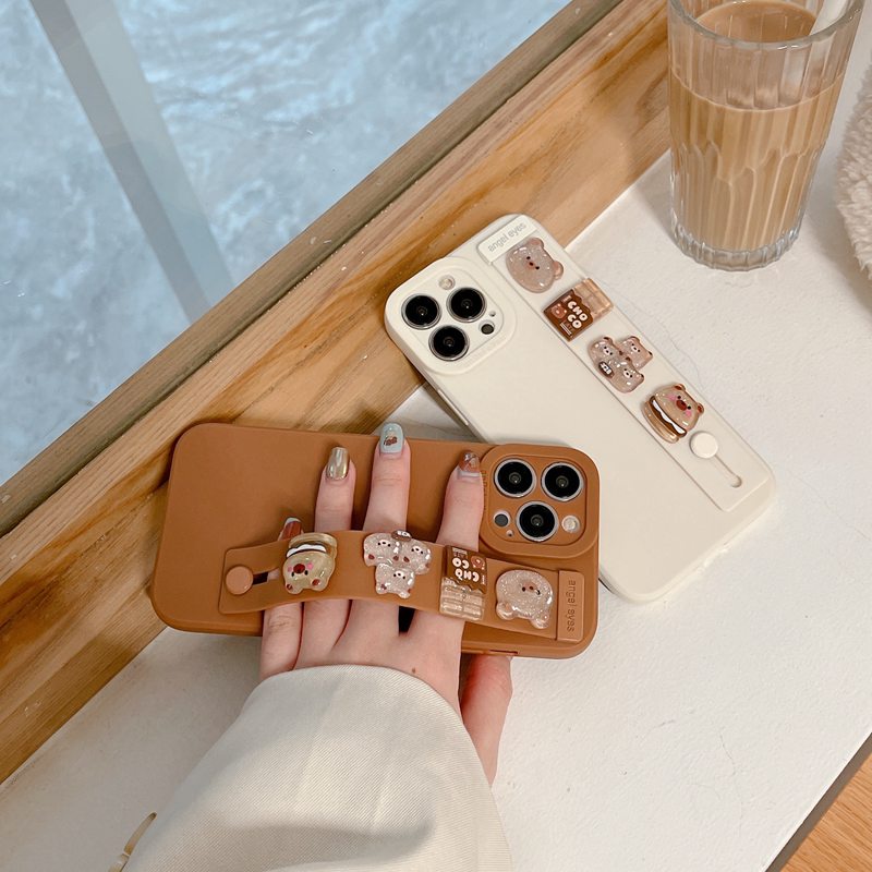 Crystal Hamburg Pig Soft Case iP iPhone 6 6S 7 8 Plus X XR SE 2020 XS Max 11 12 13 14 Pro Max 14 Plus 7+ 8+ Wrist strap Cute Bread Bear Phone Casing hp iphone