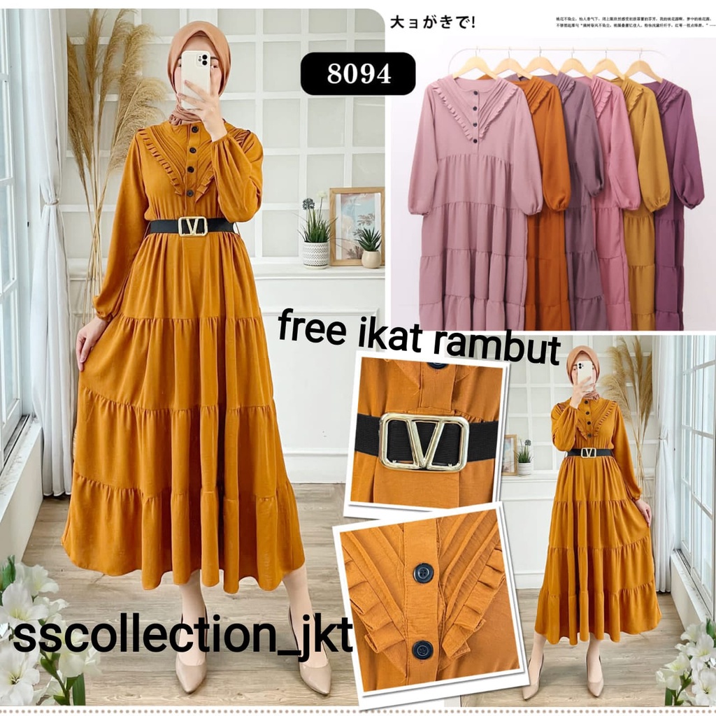 DUTA FASHION | (FREE BELT) ⭐️PREMIUM⭐️ MAZARA MIDI DRESS WANITA / GRATIS IKAT PINGGANG / MAZARA BELT