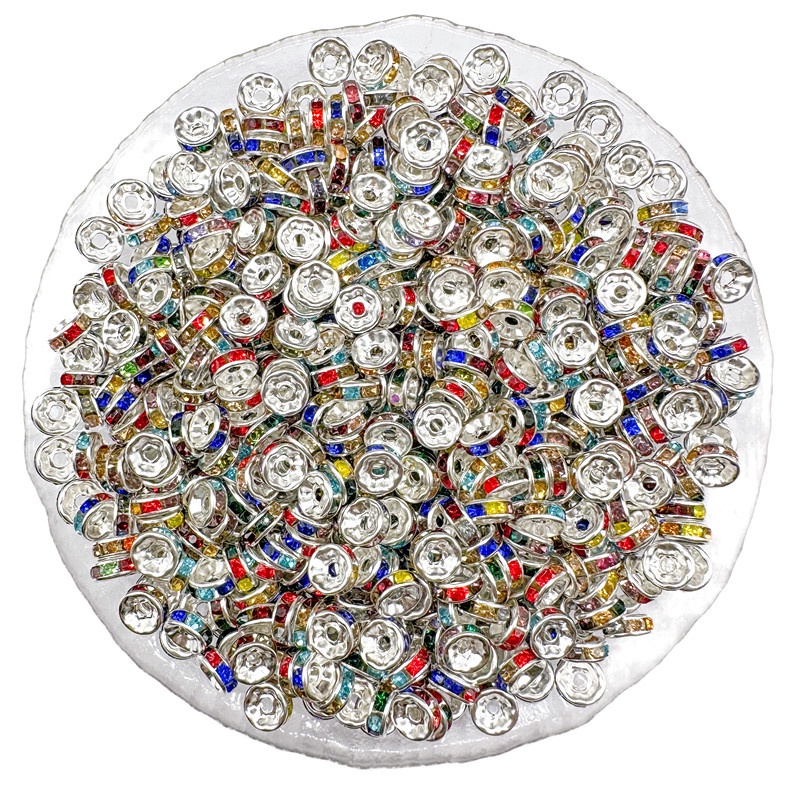 50pcs/pack 6mm/8mm Alloy Rhinestone Beads Gelang Kalung Spacer Beads Untuk Membuat Perhiasan DIY Aksesoris