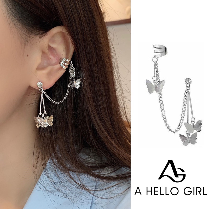 Anting Rantai Liontin Kupu-Kupu Bahan Alloy Gaya Retro Korea Untuk Wanita