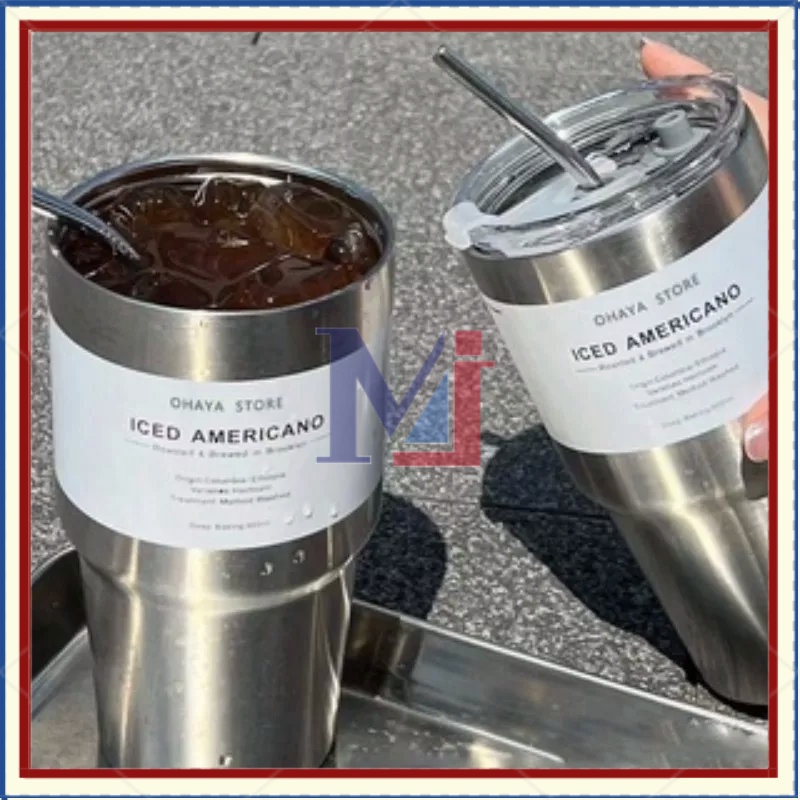 【COD】Bahan Stainless Steel 600ml/Stainless Steel Cangkir Kopi/Cangkir Kopi Stainless/304 Stainless Steel Botol Sedotan/Cangkir Thermos Kopi