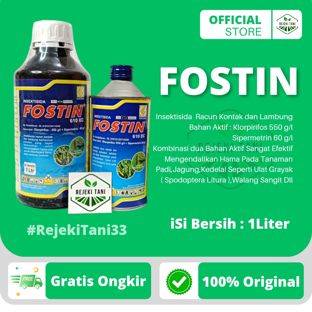 Insektisida FOSTIN 610 EC 1L Racun Kontak dan Lambung Untuk Pengendalian Hama Ulat Grayak Walang San