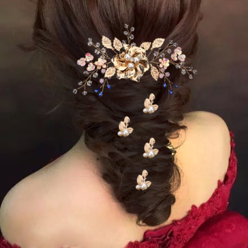 Rambut Wanita Hias Bulang Pengantin Emas Daun Jepit Rambut Fashion Prom Alloy Hair Pin Gaya Eropa Berbentuk U Mutiara Rambut Garpu