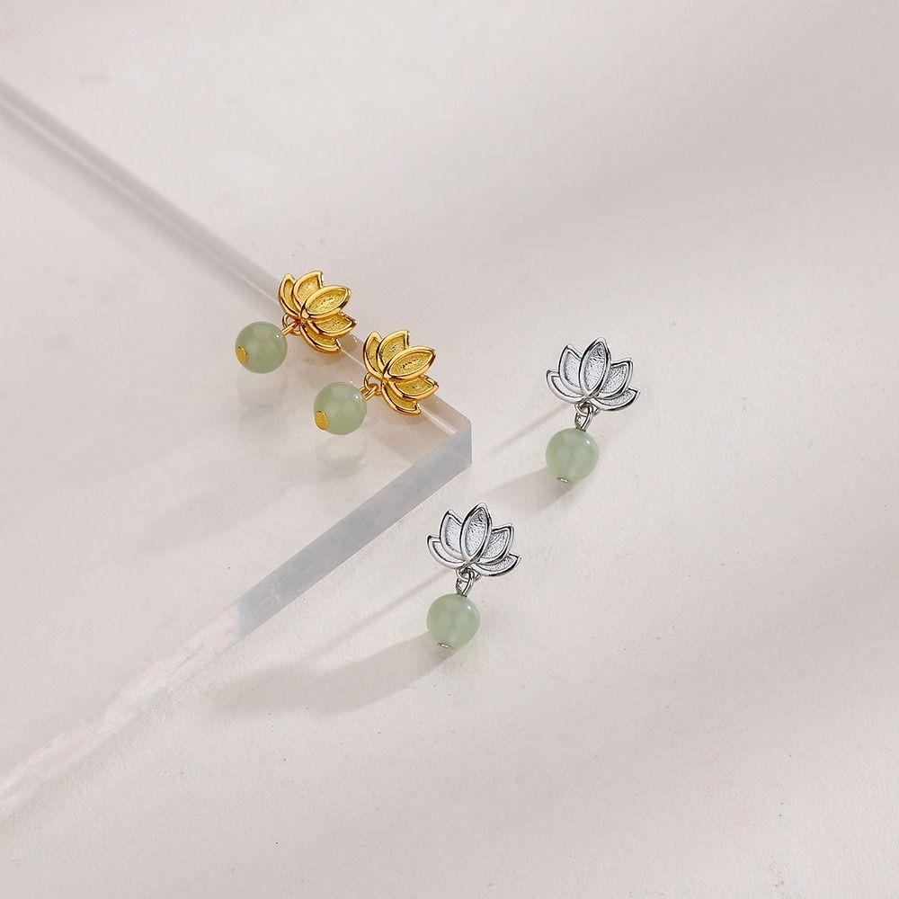 Mxbeauty Wanita Menjuntai Anting Temperamen Indah Halus Perhiasan Fashion Imitasi Hetian Giok Hanfu Ornamen Lotus Drop Earrings Stud Earrings