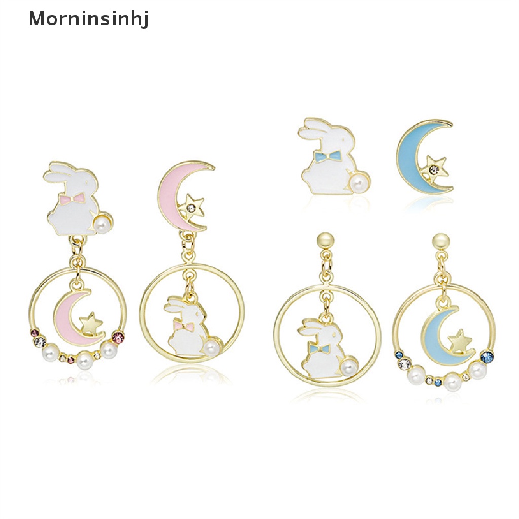 Mornin Lucu Fashion Asimetris Kelinci Bulan Bintang Stud Anting Wanita Eardrop Pesta Perhiasan id