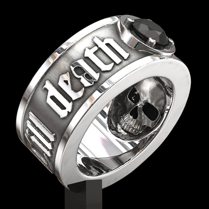 'Till Death Do Us Part' Hip Hop Pria Cincin Tengkorak Punk Gothic Pertunangan Perhiasan Rings