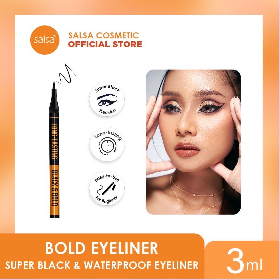 Ningrum Salsa Bold Eyeliner | Super Black Waterproof Pen Eye Liner 3ml | Long Lasting Hitam Tebal Anti Air Water Proof Make Up - 5435