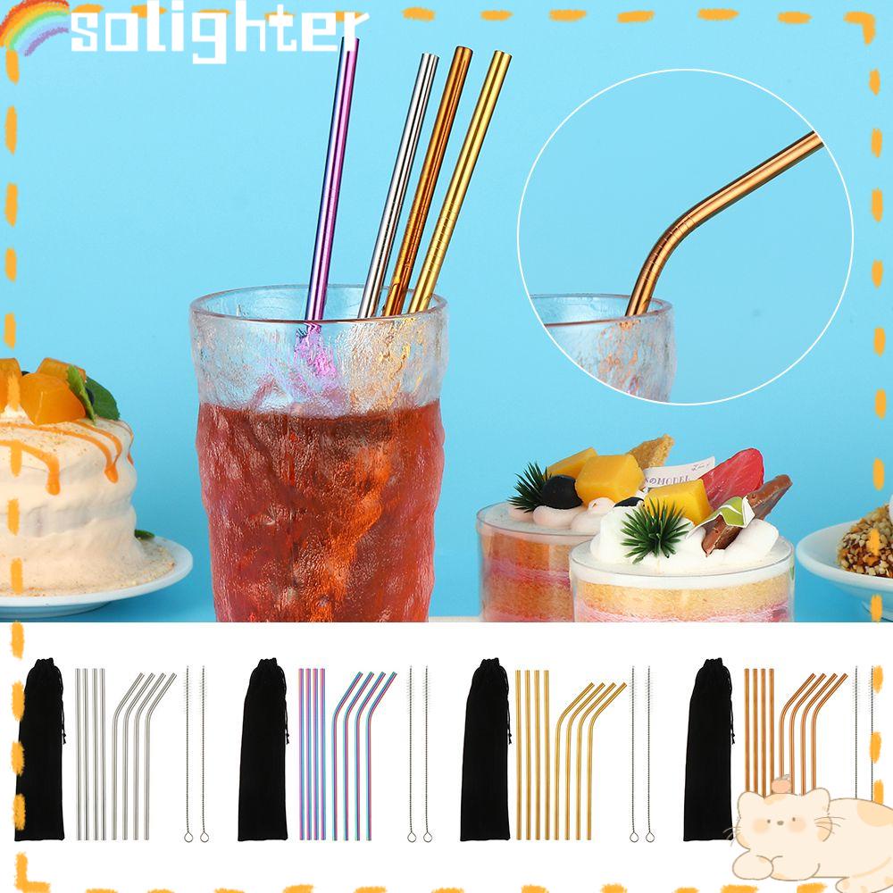 Solighter 10pcs/Set Sedotan Set Kreativitas Dapat Digunakan Kembali Dengan Sikat Pembersih Peralatan Minum