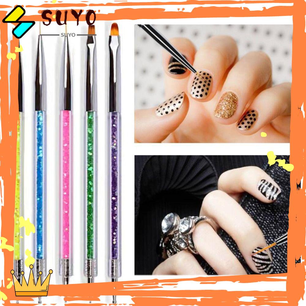 Suyo Nail Art Dotting Pen Dual Manicure Alat Kristal UV Gel Brush Kuas Bunga