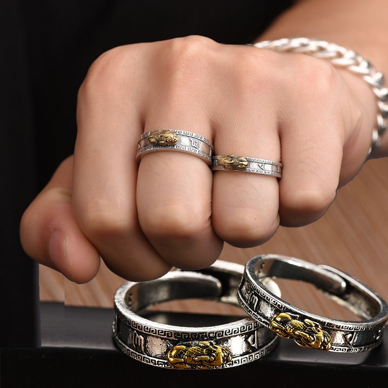 Pria Wanita Vintage Hewan Beruntung Jari Cincin/Kepribadian Fashion Pixiu Pasangan Cincin Aksesoris Perhiasan Pesta