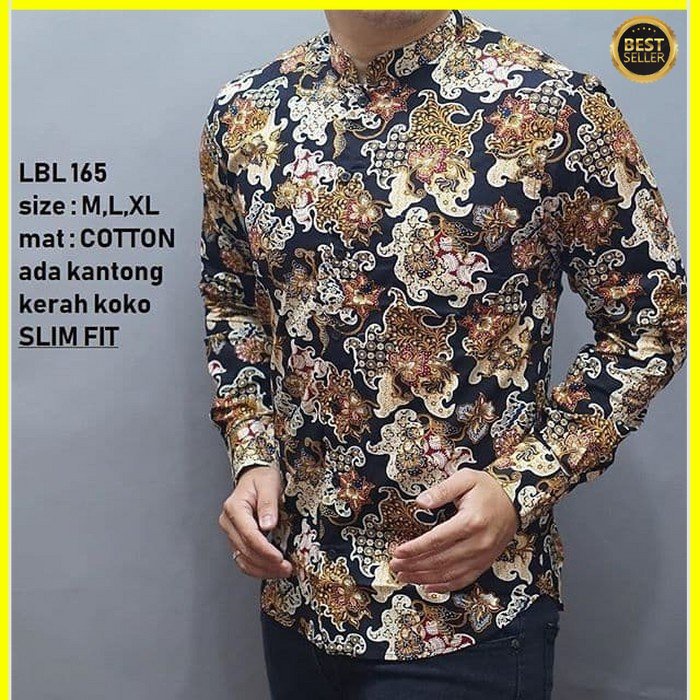 KEMEJA PRIA BATIK LENGAN PANJANG HEM BAHAN KATUN HALUS 40S LBL 165 MEWAH PREMIUM BAJU ELEGANT SIZE M L XL SKU MS JAKARTA