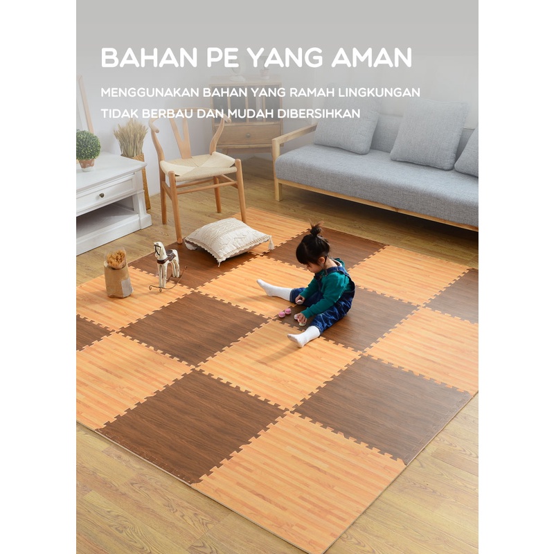 BONBOX BMP20 Matras Puzzle Printed Motif Kayu Bahan PE 30x30CM X 1CM Alas Lantai Karpet Anak Playmat Floor Mat Original