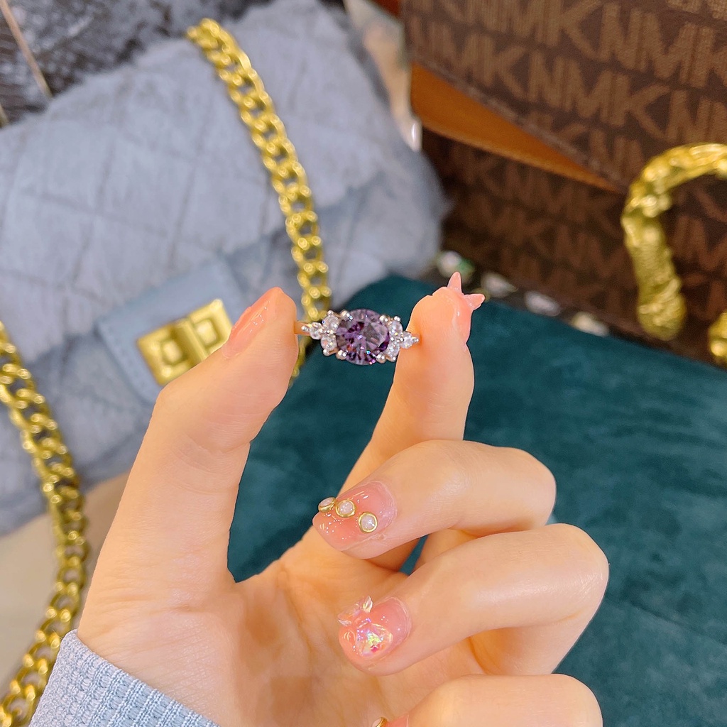 Goldkingdom Fashion Perhiasan Aksesoris Ready Stock Live Streaming Welfare Dana 1karat Cincin Berlian Ungu Pt950 Delapan Hati Delapan Panah Sintetis Cubic Zirconia Ring