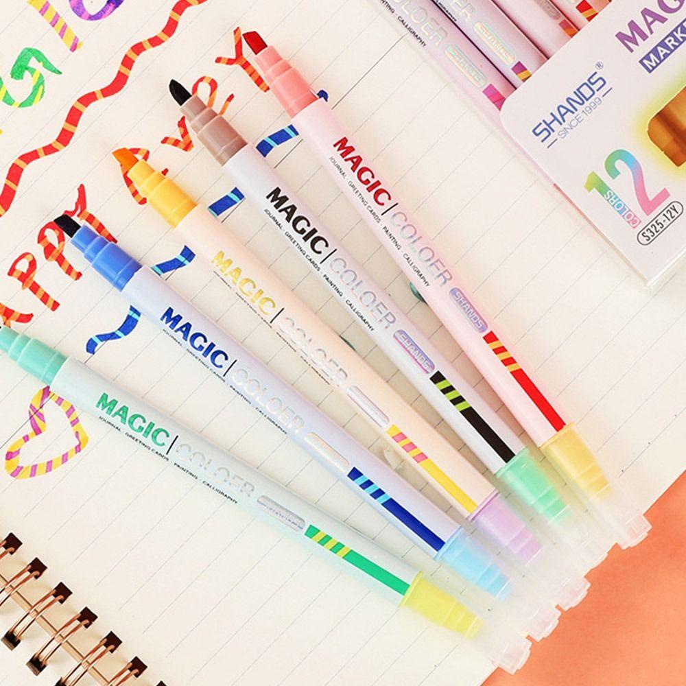 Nanas6 /12Warna Neon Marker Alat Tulis Magic Double Head Drawing Tools