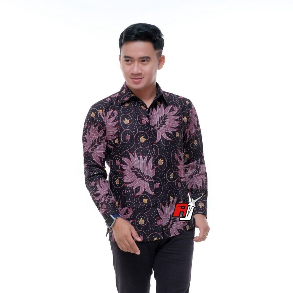 Batik Pria Lengan Panjang BATIK AZMIL HRB026 motif KERATONAN Kode 002 size M L XL XXL Reguler