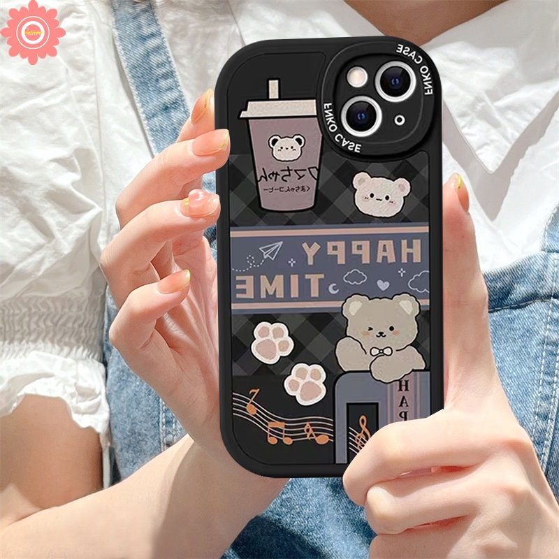 Kartun Lucu Milk Tea Bear Casing Infinix Hot 11play10 9 Hot 10 Lite Hot 10T 10s 11s Note8 Smart 5 6 Pola Rajut Kreatif Garis Splicing Lembut TPU Case Cover