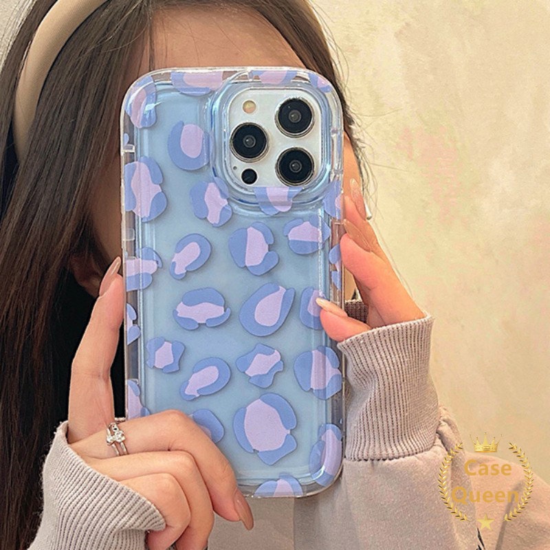 Casing Kompatibel Untuk iPhone 7plus 11 14 12 13 Pro MAX 8plus XR 6 6S 87 Plus X XS MAX Ins Fashion Ungu Leopard Print Airbag Shockproof Transparan Lembut Silicon Cover