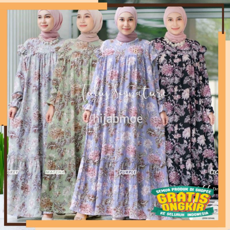 SERIES RAMADHAN RAYA 2023 Tulus Signature Adela Dress #3 / Gamis Wanita Jumbo Kelly Crinkle Motif Bu