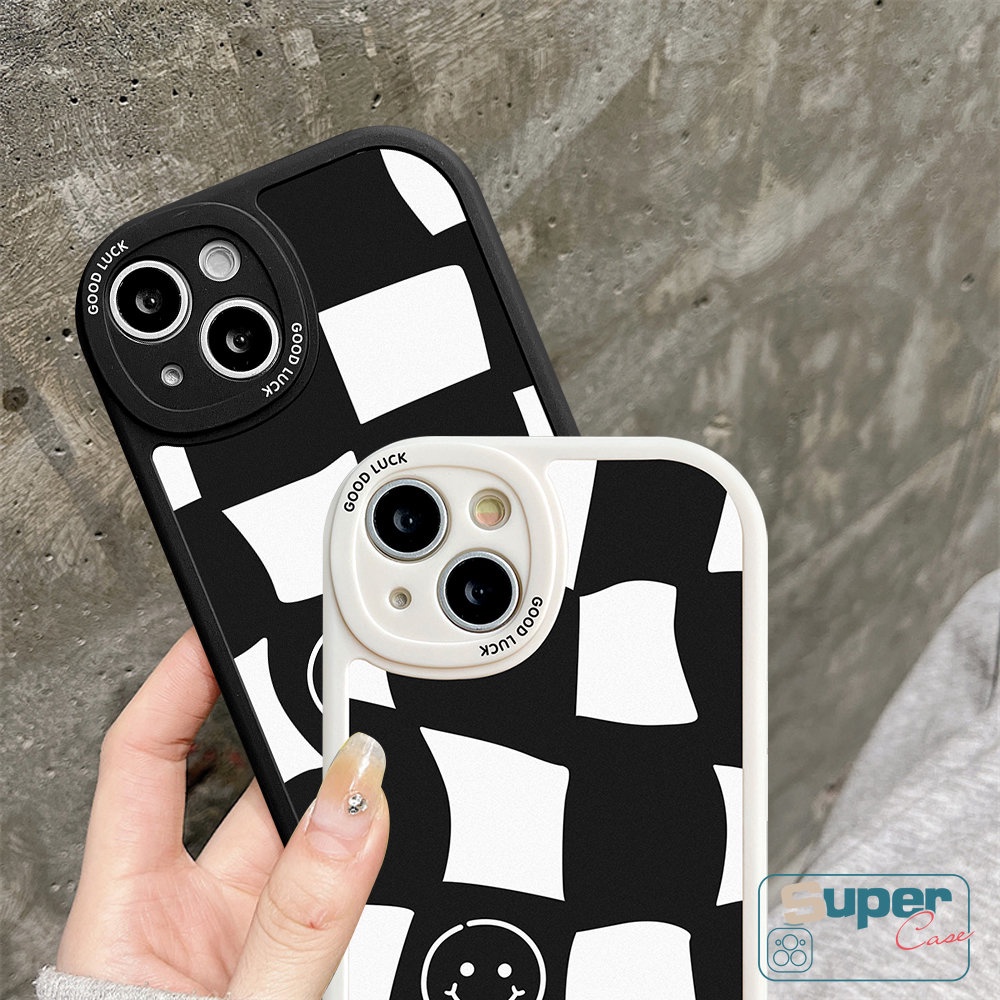 Case Pasangan Wajah Smile Untuk Samsung A04 A04s A13 A14 A50 A50s A30s A02s A23 A32 A12 A03 A72 A31 A73 A21s A33 A20s A20 A22 A53 A03s A52 A11 A10s A52s A71 A51 Checkerboard Soft Cover