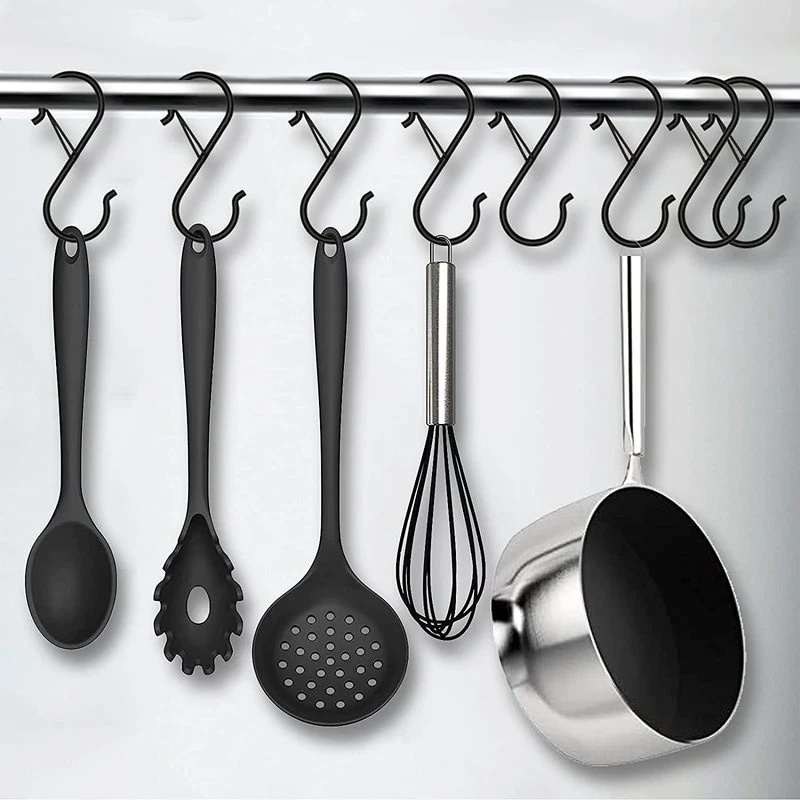 Heavy Duty S-shaped Hanging Hook Metal Windproof Hook Dengan Gesper Pengaman Dapur Kamar Mandi Taman Lemari Rak Penyimpanan Multifungsi Alat Organizer Rumah